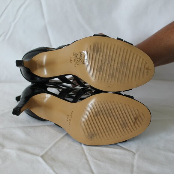 NINE WEST, 6.5US Black Leather upper open toe sandal heels - Picture 4 of 4